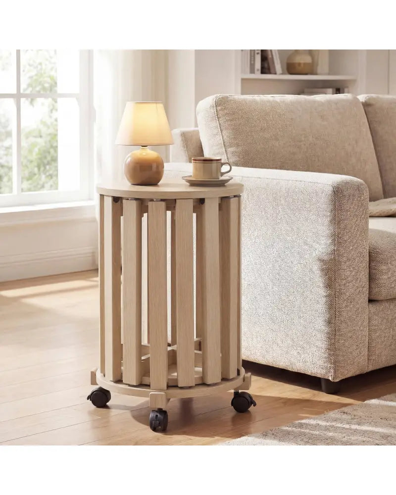 Round Portable Wood Nesting Stools with Locking Casters-Natural - Natural - Dining Chairs