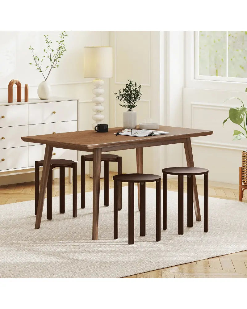 Round Portable Wood Nesting Stools with Locking Casters-Walnut - Walnut - Dining Chairs