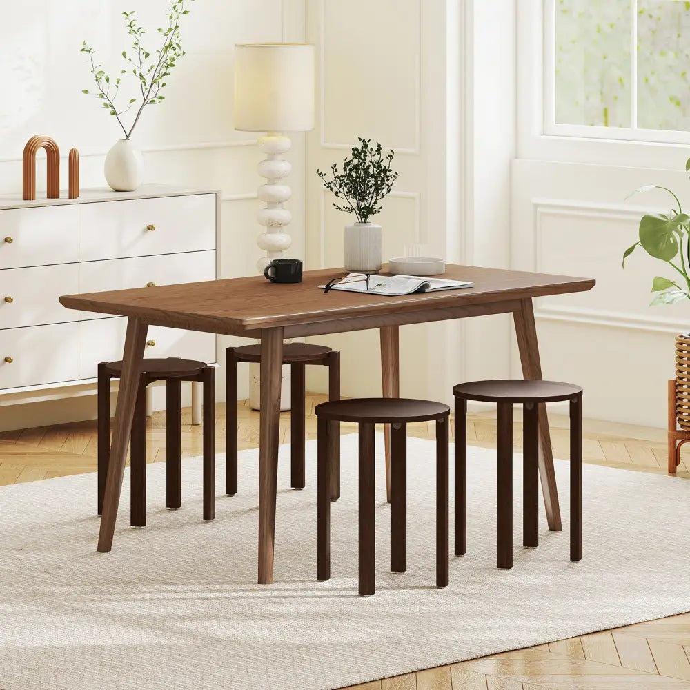 Round Portable Wood Nesting Stools with Locking Casters-Walnut - Walnut - Dining Chairs