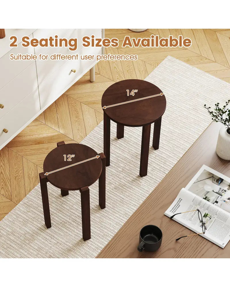 Round Portable Wood Nesting Stools with Locking Casters-Walnut - Walnut - Dining Chairs