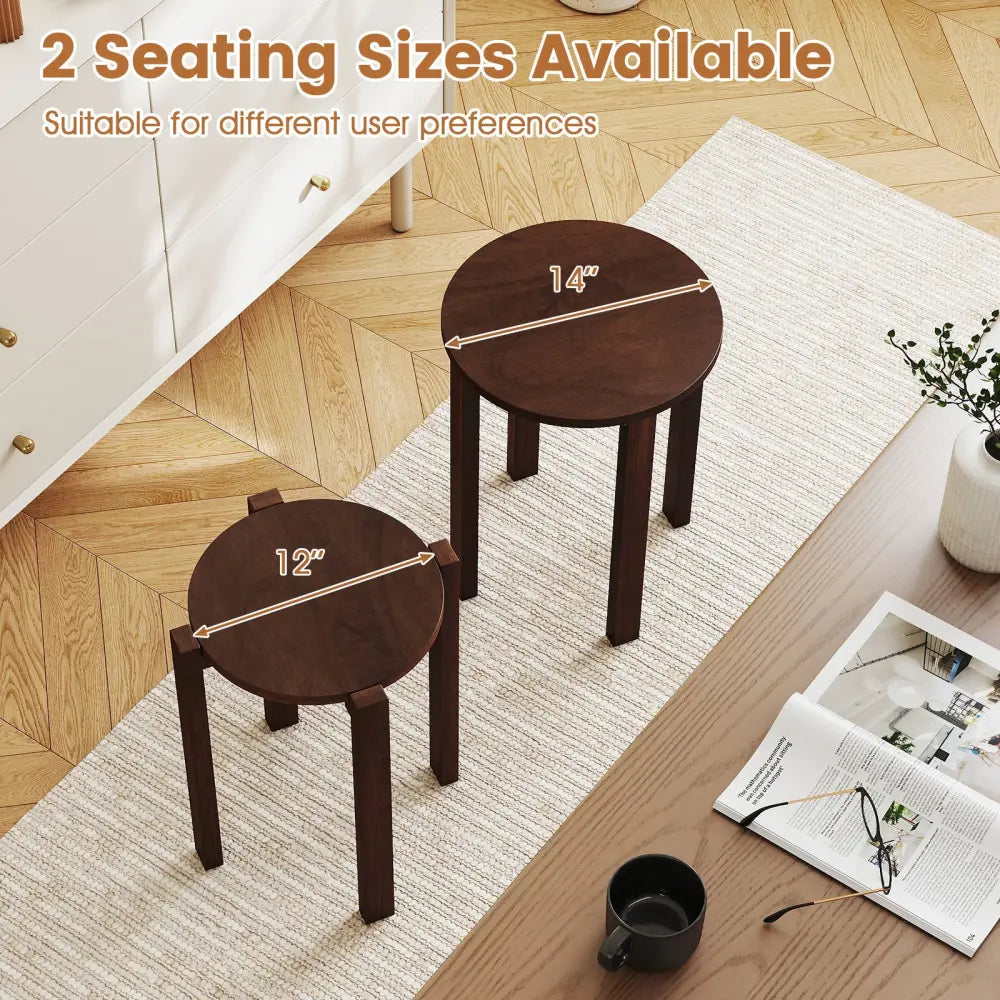 Round Portable Wood Nesting Stools with Locking Casters-Walnut - Walnut - Dining Chairs