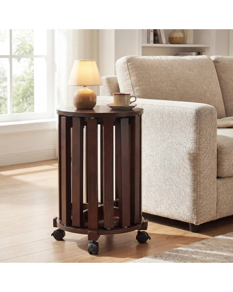 Round Portable Wood Nesting Stools with Locking Casters-Walnut - Walnut - Dining Chairs