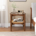 Round Rattan Side End Table with Tempered Glass Tabletop-Walnut - Walnut - End & Side Tables