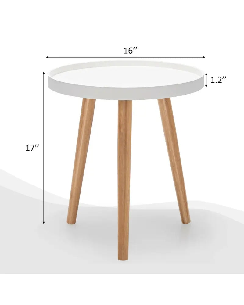 Round Side Sofa Coffee Table with Wooden Tray - White - Coffee Tables