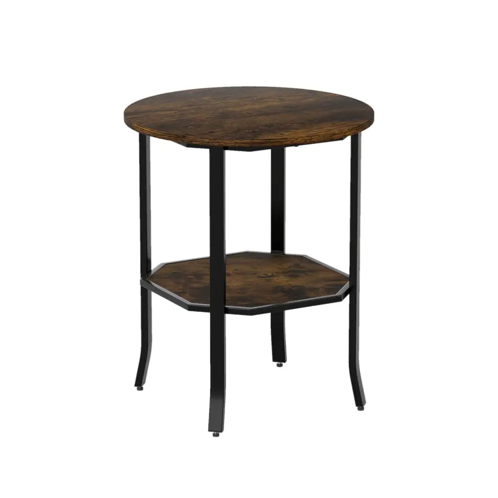 Round Side Table Small End Table with Storage Shelf 2-Tier Nightstand for Small Space-Rustic Brown - Rustic Brown - End