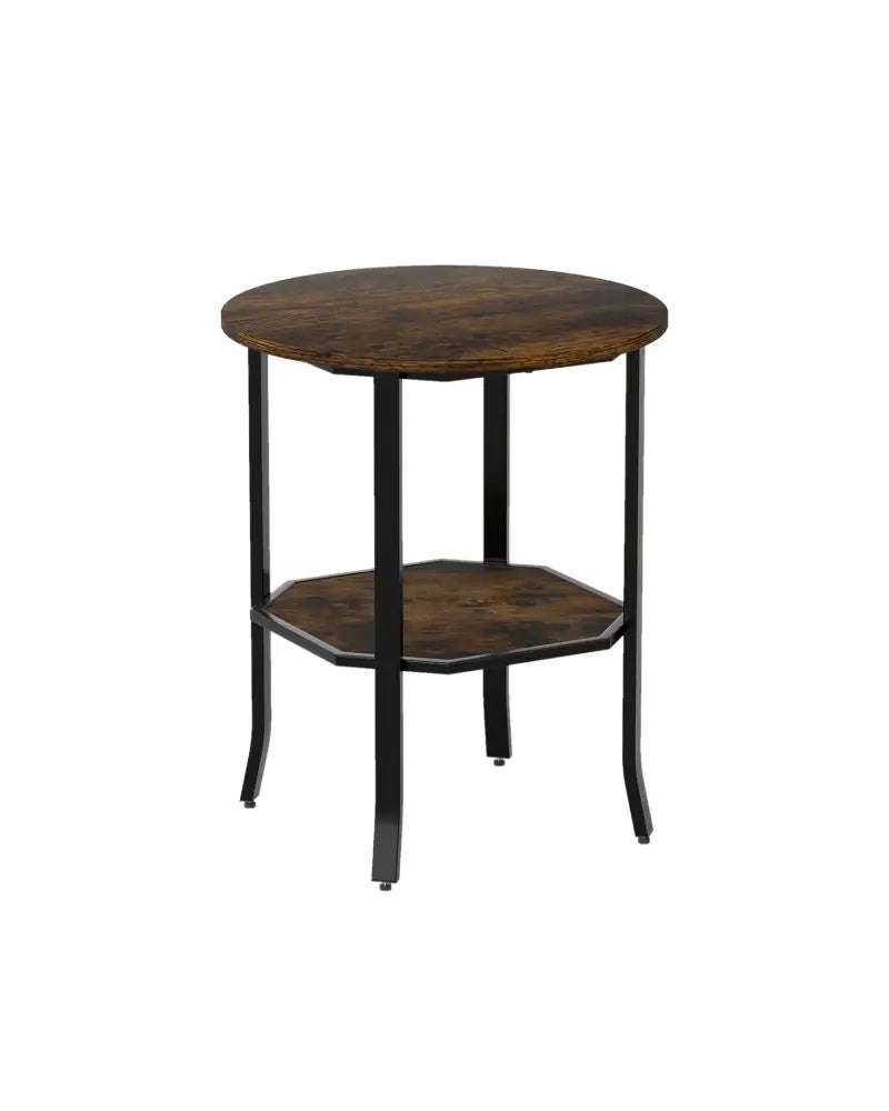 Round Side Table Small End Table with Storage Shelf 2-Tier Nightstand for Small Space-Rustic Brown - Rustic Brown - End