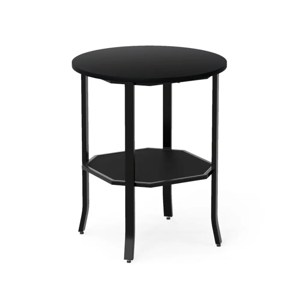 Round Side Table Small End Table with Storage Shelf 2-Tier Nightstand for Small Space-Black - Black - End & Side Tables