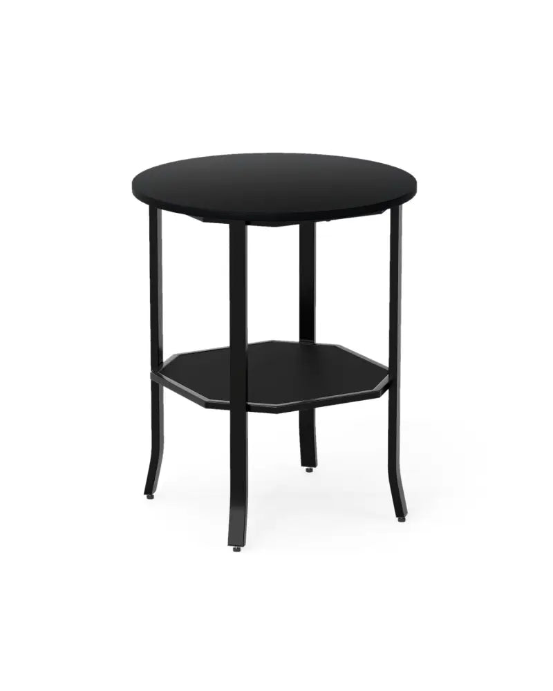 Round Side Table Small End Table with Storage Shelf 2-Tier Nightstand for Small Space-Black - Black - End & Side Tables