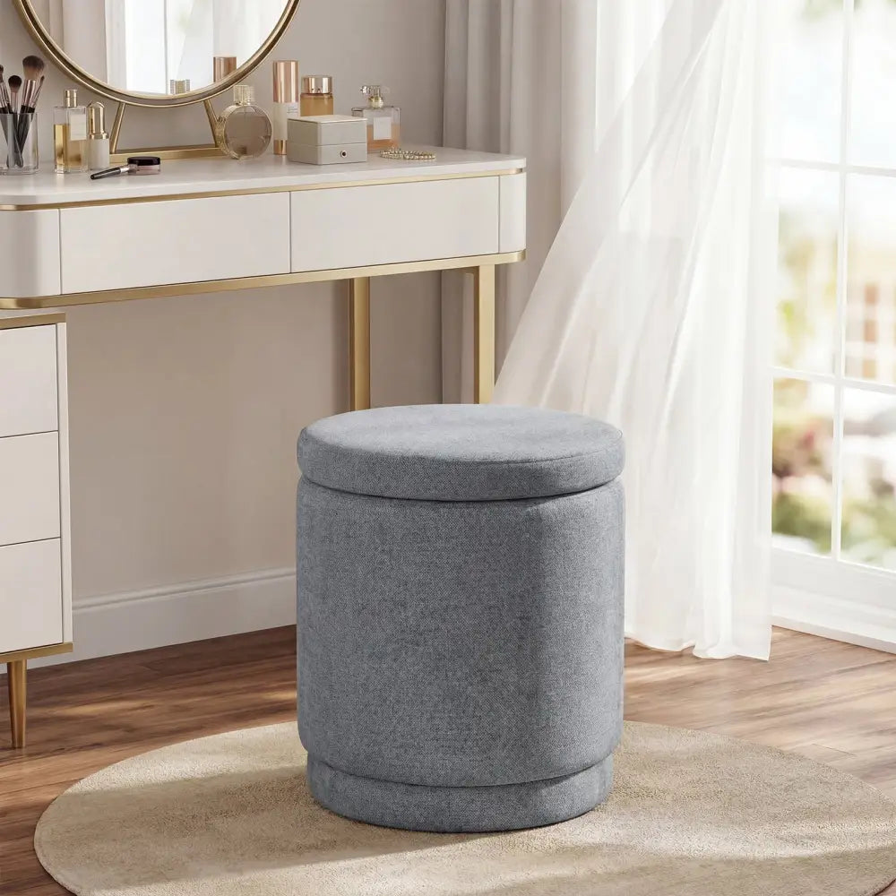 Round Storage Ottoman Foot Rest with Removable Lid and Acacia Wood Frame-Gray - Gray - Ottomans