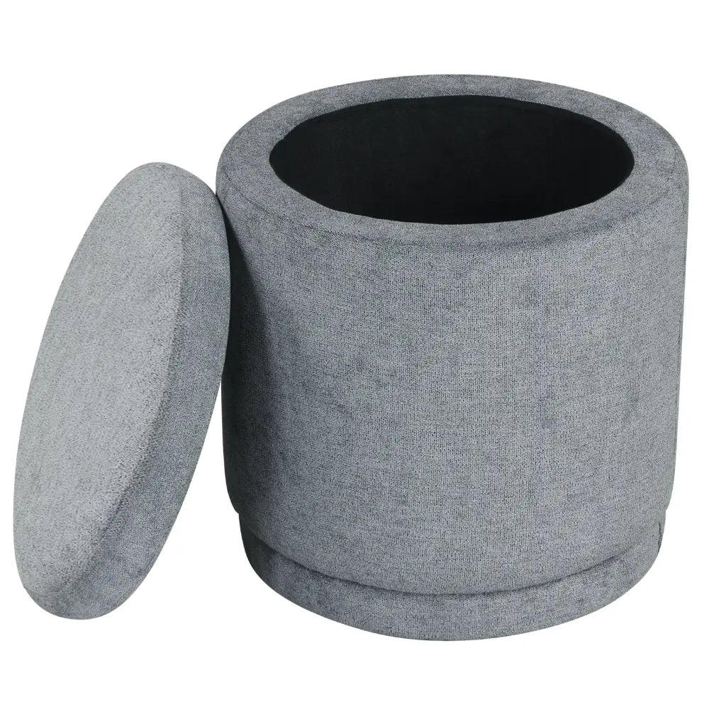 Round Storage Ottoman Foot Rest with Removable Lid and Acacia Wood Frame-Gray - Gray - Ottomans