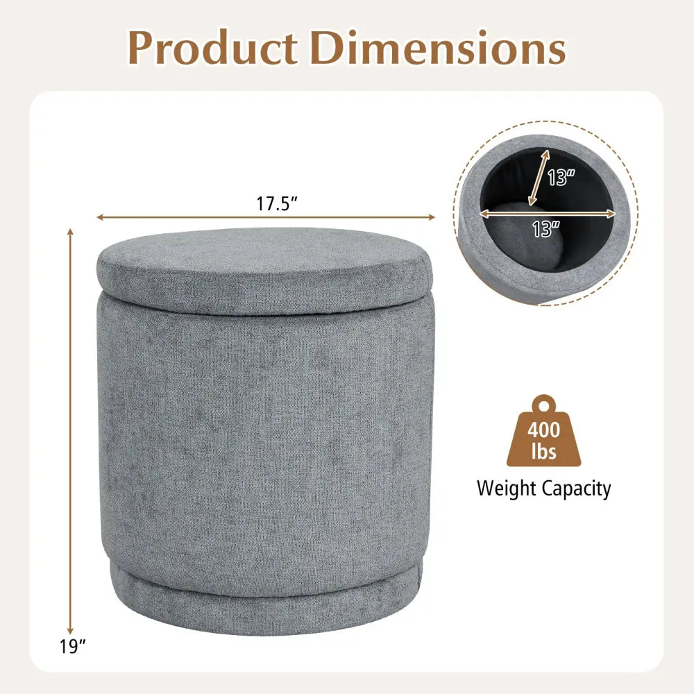 Round Storage Ottoman Foot Rest with Removable Lid and Acacia Wood Frame-Gray - Gray - Ottomans
