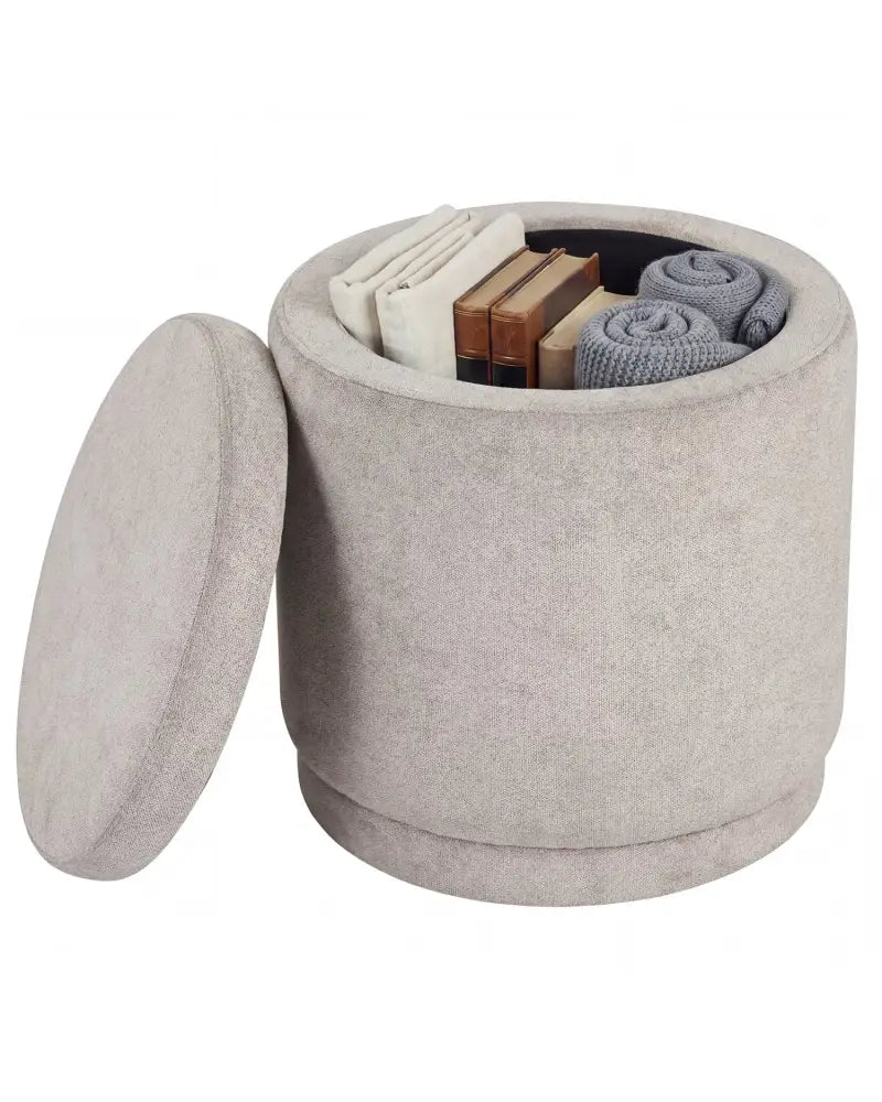 Round Storage Ottoman Foot Rest with Removable Lid and Acacia Wood Frame-Beige - Beige - Ottomans