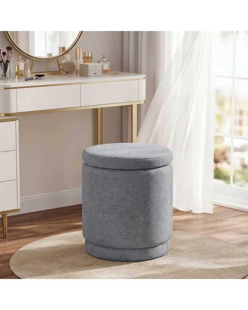 Round Storage Ottoman Foot Rest with Removable Lid and Acacia Wood Frame-Gray - Gray - Ottomans