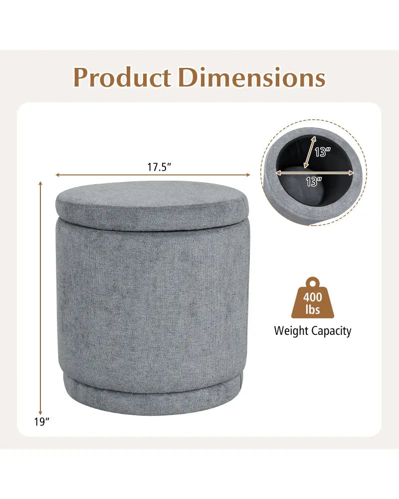 Round Storage Ottoman Foot Rest with Removable Lid and Acacia Wood Frame-Gray - Gray - Ottomans