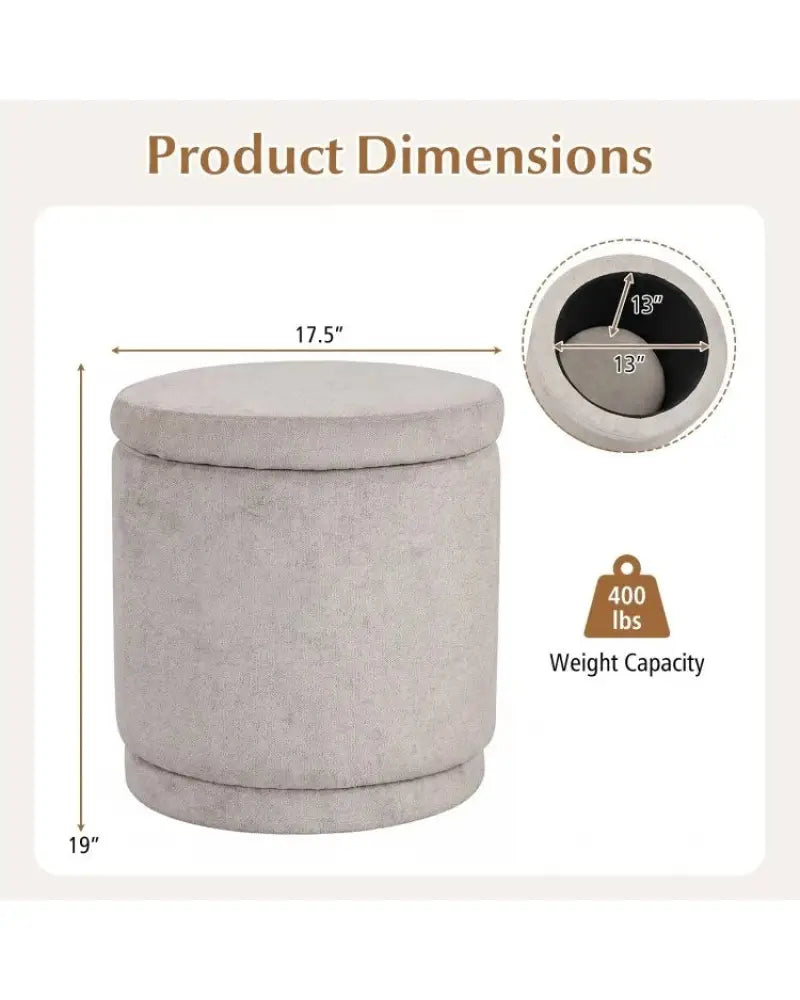 Round Storage Ottoman Foot Rest with Removable Lid and Acacia Wood Frame-Beige - Beige - Ottomans