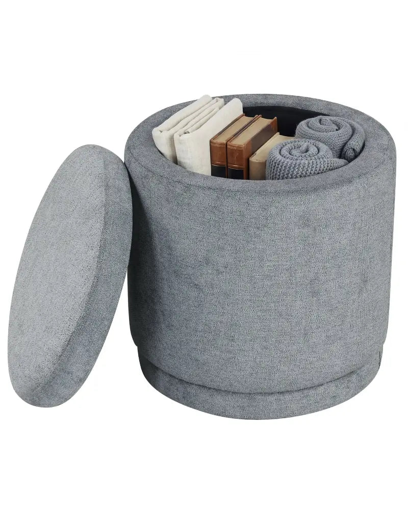 Round Storage Ottoman Foot Rest with Removable Lid and Acacia Wood Frame-Gray - Gray - Ottomans