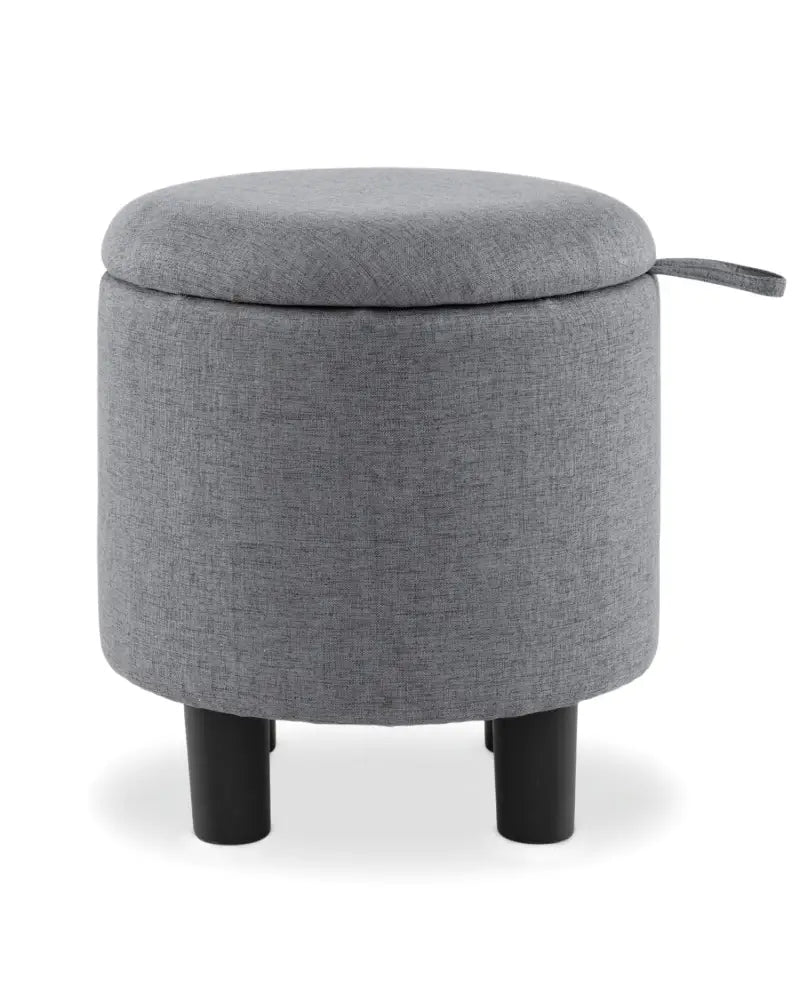 Round Storage Ottoman Linen Fabric Upholstered Footrest Stool-Gray - Gray - Ottomans