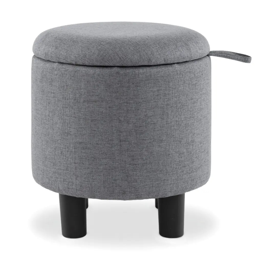 Round Storage Ottoman Linen Fabric Upholstered Footrest Stool-Gray - Gray - Ottomans