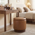 Round Storage Ottoman with Acacia Wood Frame for Living Room and Bedroom-Brown - Brown - Ottomans