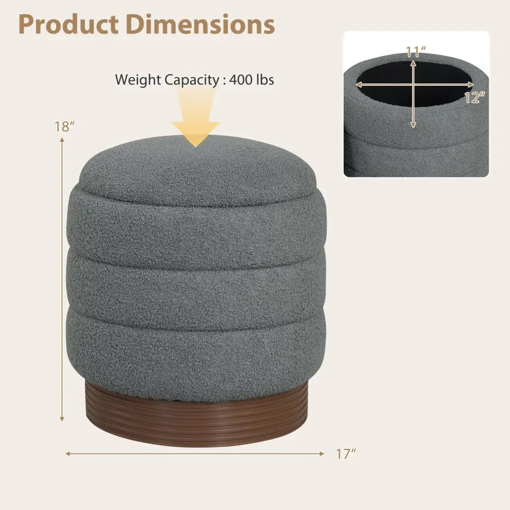Round Storage Ottoman with Acacia Wood Frame for Living Room-Gray - Gray - Ottomans