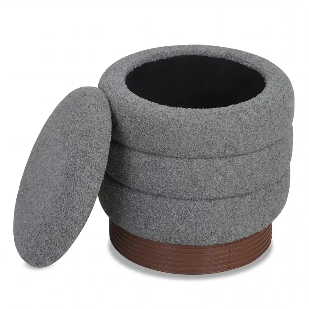 Round Storage Ottoman with Acacia Wood Frame for Living Room-Gray - Gray - Ottomans