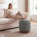 Round Storage Ottoman with Acacia Wood Frame for Living Room-Gray - Gray - Ottomans