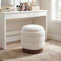 Round Storage Ottoman with Acacia Wood Frame for Living Room-White - White - Ottomans