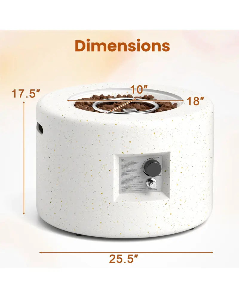 Round Terrazzo Propane Gas Fire Pit Protective PVC Cover Lava Rocks Included - White - Fire Pit Tables