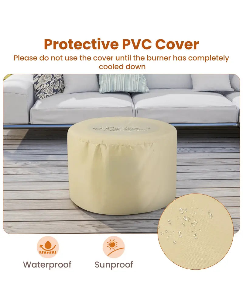 Round Terrazzo Propane Gas Fire Pit Protective PVC Cover Lava Rocks Included - White - Fire Pit Tables