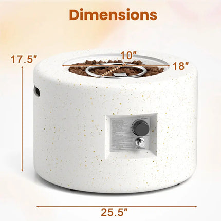 Round Terrazzo Propane Gas Fire Pit Protective PVC Cover Lava Rocks Included - White - Fire Pit Tables