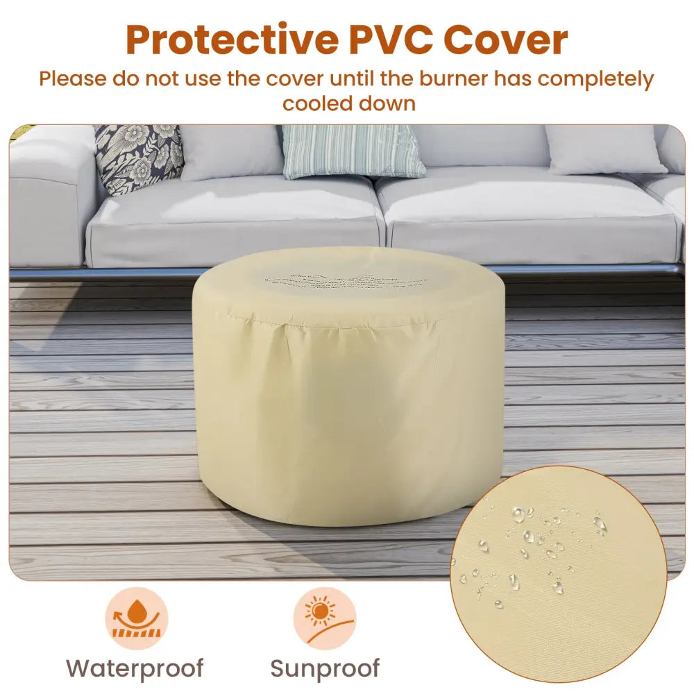 Round Terrazzo Propane Gas Fire Pit Protective PVC Cover Lava Rocks Included - White - Fire Pit Tables