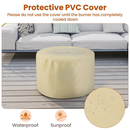 Round Terrazzo Propane Gas Fire Pit Protective PVC Cover Lava Rocks Included - White - Fire Pit Tables