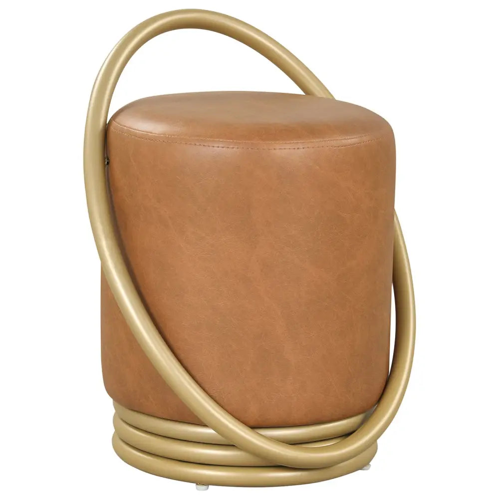 Round Vanity Stool Faux Leather Makeup Chair with Gold Halo Design-Yellow - Yellow - Ottomans