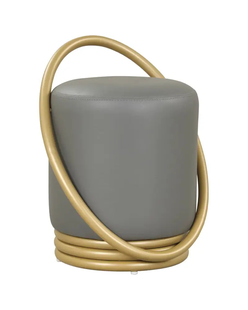 Round Vanity Stool Faux Leather Makeup Chair with Gold Halo Design-Grey - Gray - Ottomans