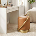 Round Vanity Stool Faux Leather Makeup Chair with Gold Halo Design-Yellow - Yellow - Ottomans