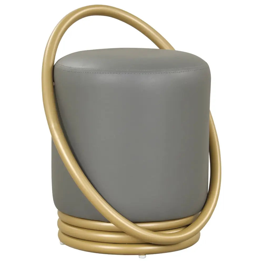 Round Vanity Stool Faux Leather Makeup Chair with Gold Halo Design-Grey - Gray - Ottomans