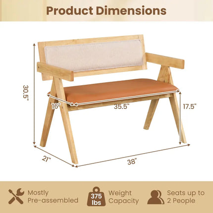 Rubber Wood Dining Bench with Armrest Sherpa Upholstered Backrest and Soft-padded Seat-Natural - Navy - Outdoor Benches