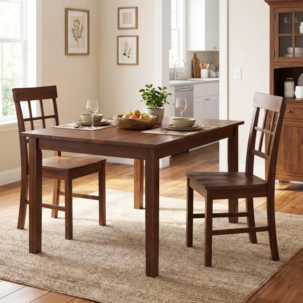 Rubber Wood Dining Chairs Set of 2 with High Backrests-Brown - Dark Brown - Dining Chairs