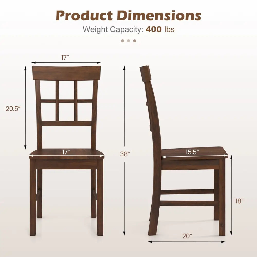 Rubber Wood Dining Chairs Set of 2 with High Backrests-Brown - Dark Brown - Dining Chairs