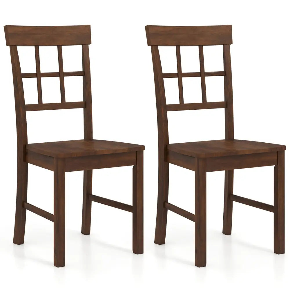 Rubber Wood Dining Chairs Set of 2 with High Backrests-Brown - Dark Brown - Dining Chairs