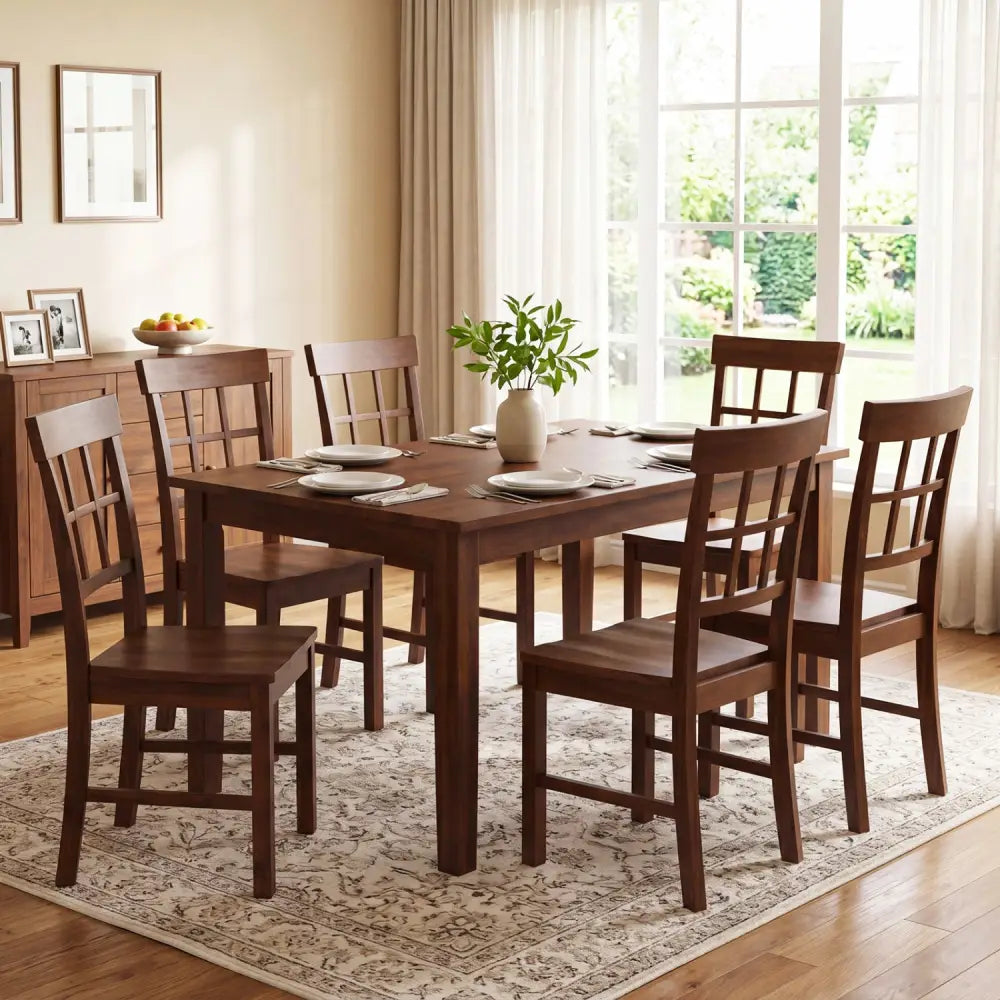 Rubber Wood Dining Chairs Set of 2 with High Backrests-Brown - Dark Brown - Dining Chairs