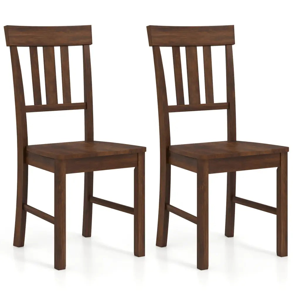 Rubber Wood Dining Chairs Set of 2 with High Slat Backrests-Brown - Dark Brown - Dining Chairs