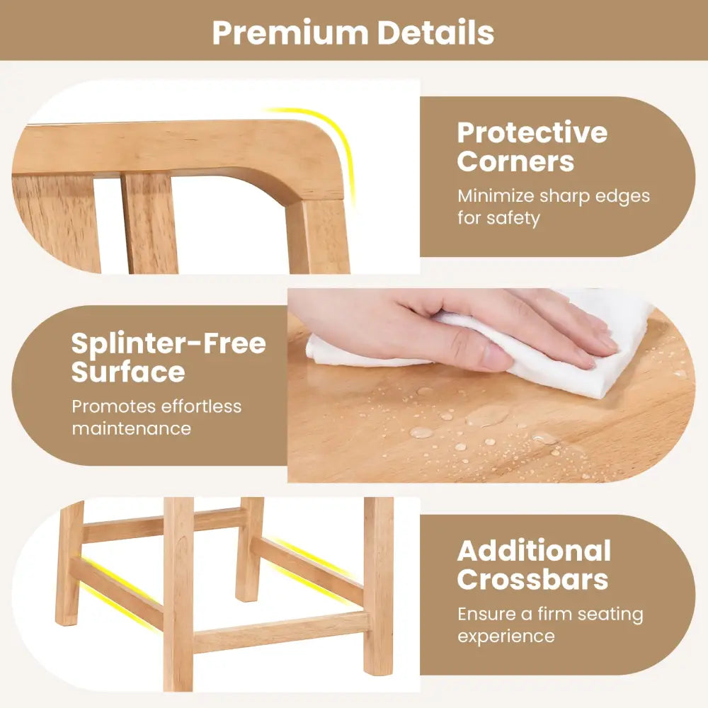 Rubber Wood Dining Chairs Set of 2 with Hollowed Backrest-Natural - Natural - Dining Chairs