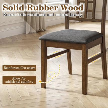 Rubber Wood Dining Chairs Set of 2 with Lattice Back-Brown - Brown - Dining Chairs