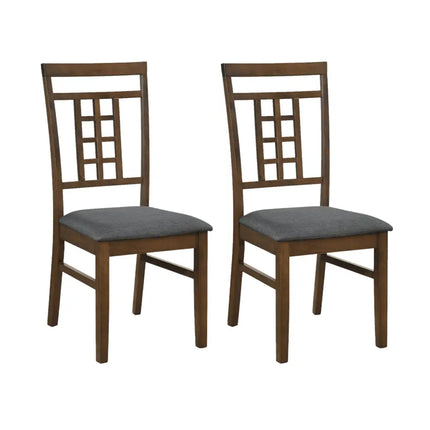 Rubber Wood Dining Chairs Set of 2 with Lattice Back-Brown - Brown - Dining Chairs