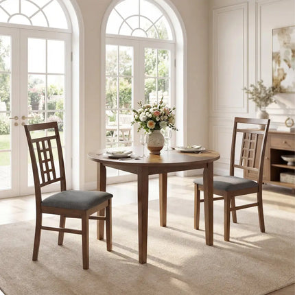 Rubber Wood Dining Chairs Set of 2 with Lattice Back-Brown - Brown - Dining Chairs
