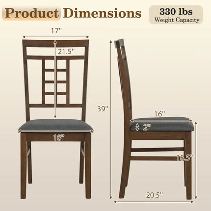 Rubber Wood Dining Chairs Set of 2 with Lattice Back-Brown - Brown - Dining Chairs