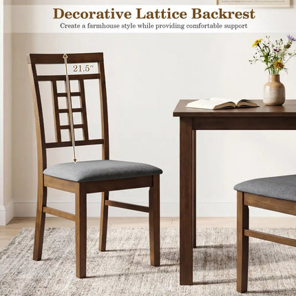 Rubber Wood Dining Chairs Set of 2 with Lattice Back-Brown - Brown - Dining Chairs