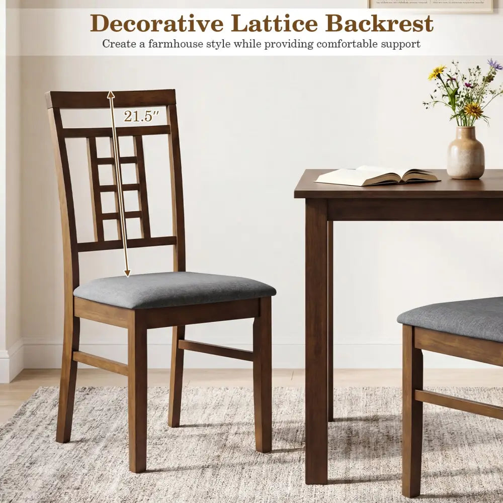 Rubber Wood Dining Chairs Set of 2 with Lattice Back-Brown - Brown - Dining Chairs