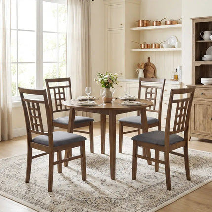 Rubber Wood Dining Chairs Set of 2 with Lattice Back-Brown - Brown - Dining Chairs